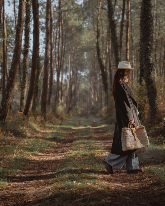 Sac à main osier Mogador Mawja. Matière naturelle et cuir. Bohème chic
