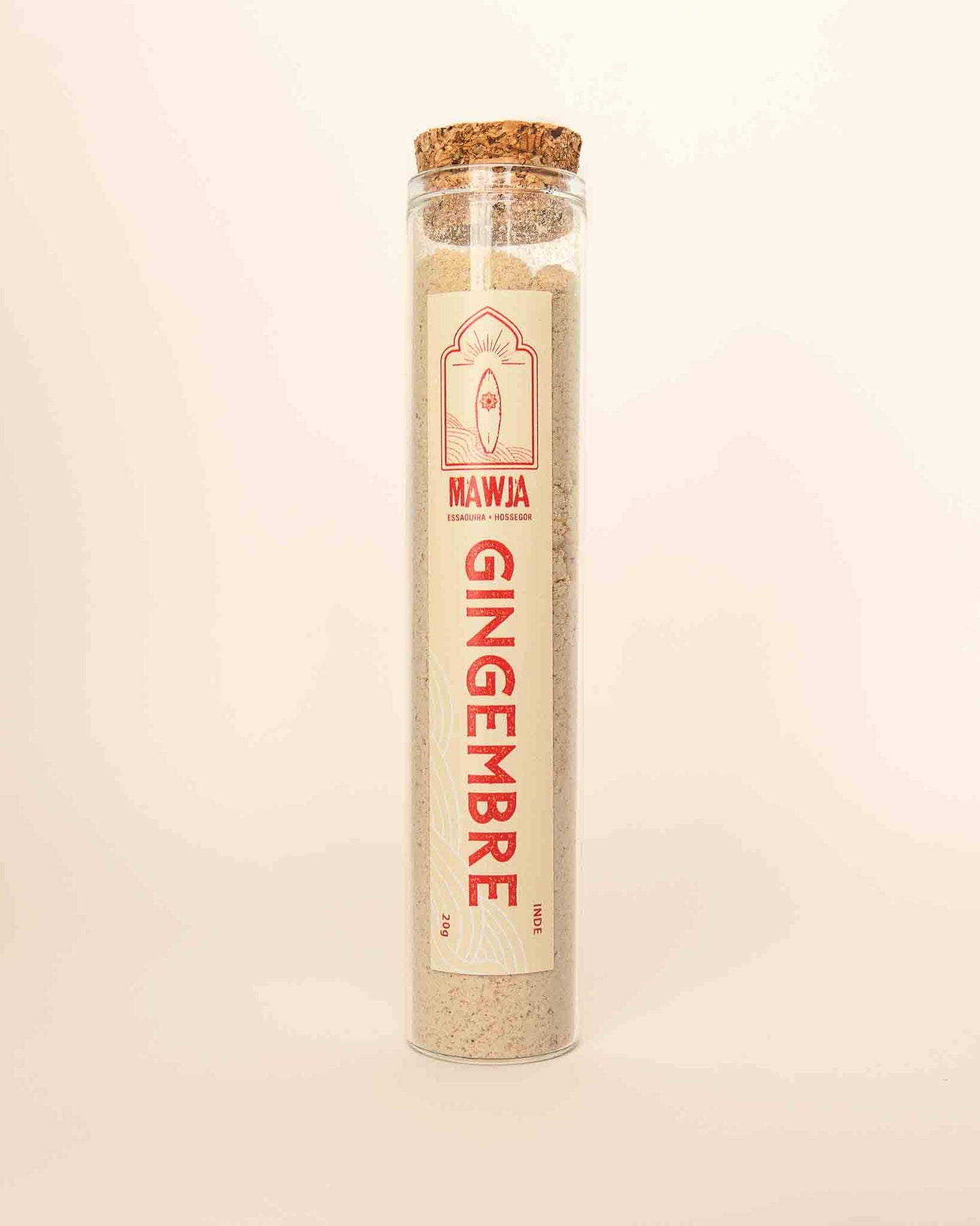 épices Mawja gingembre tube verre fond blanc