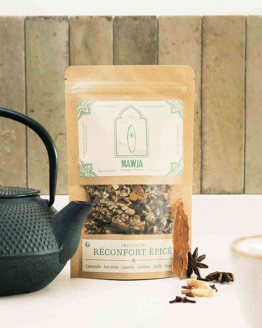 Infusion Mawja réconfort épices cannelle genievre girofle camomille anis badiane cuisine
