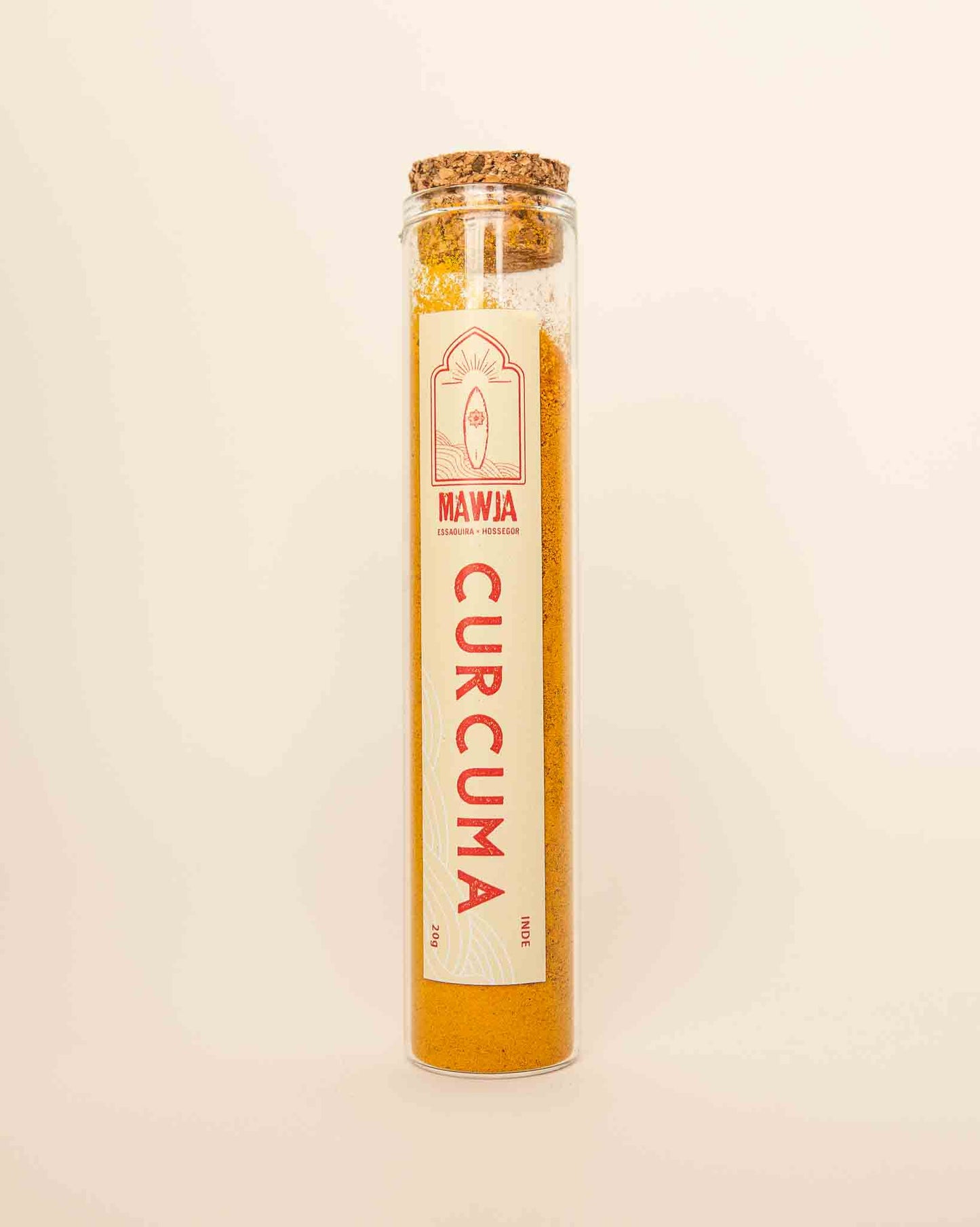 épices mawja curcuma tube verre fond blanc