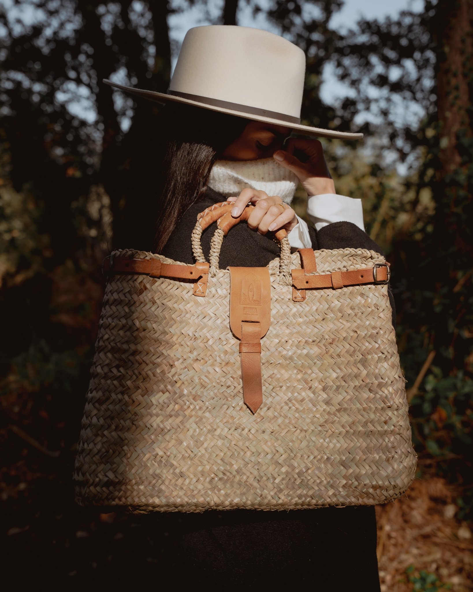 Sac à main osier Mogador Mawja. Matière naturelle et cuir. Bohème chic