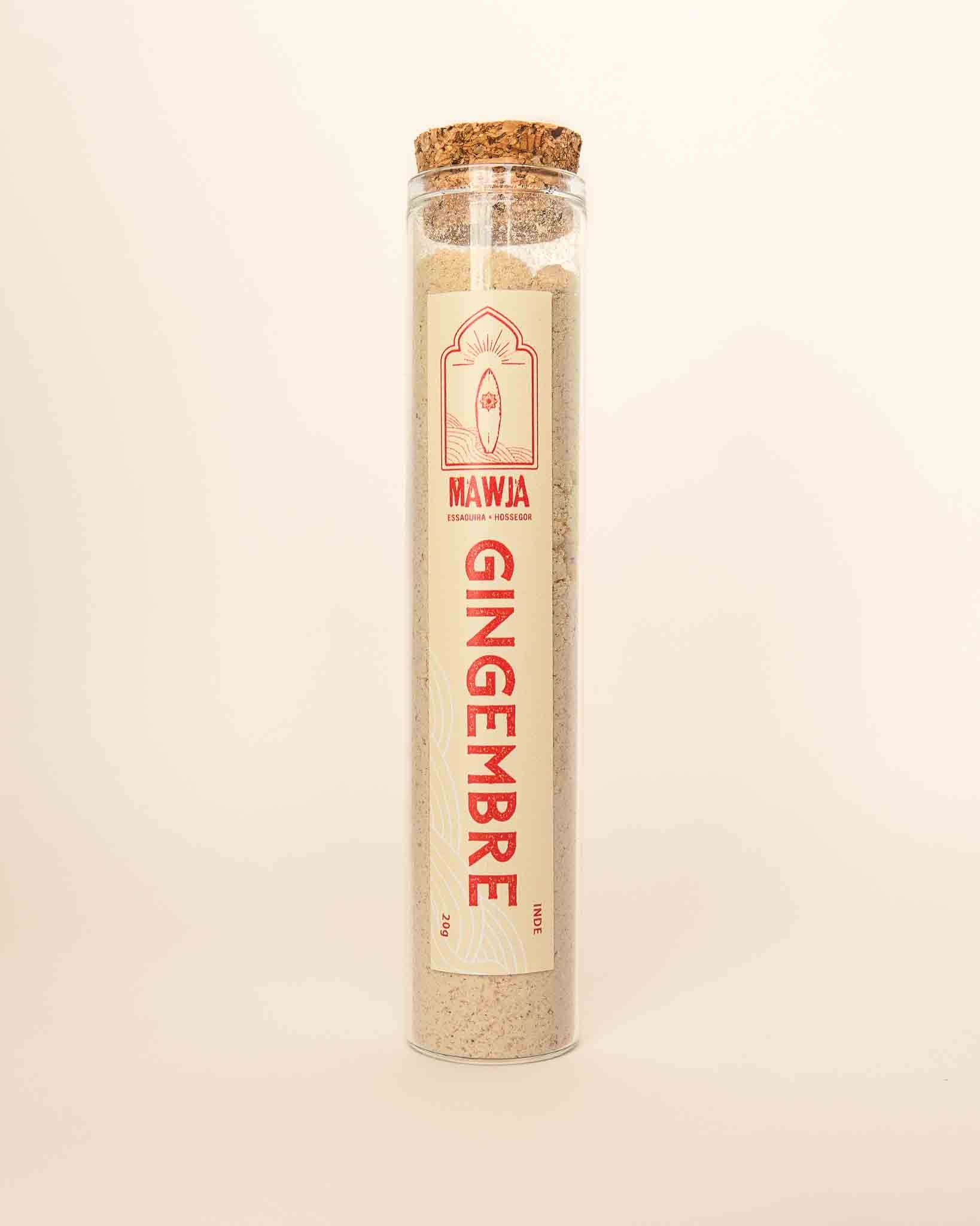 épices Mawja gingembre tube verre fond blanc