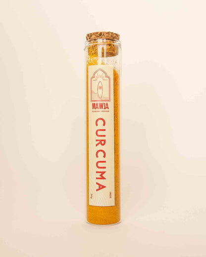 épices mawja curcuma tube verre fond blanc